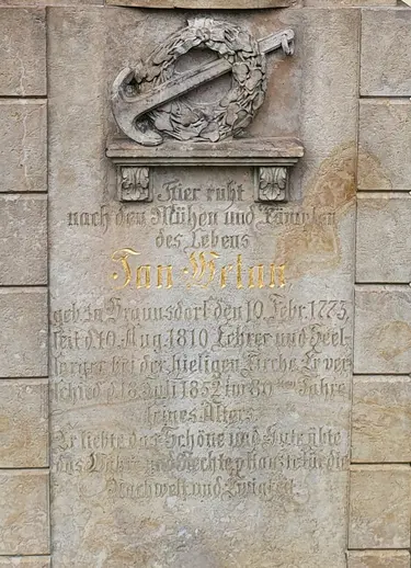 Vorderseite des Grabsteines des Johann (Jan) Wehlan